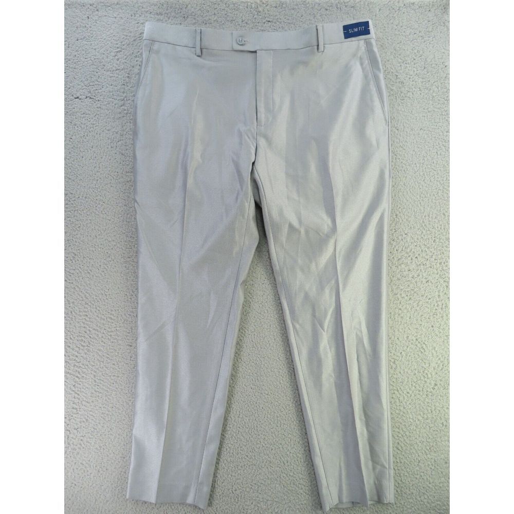 Kilburne Finch Dress Pants Mens 38x30 Gray Flat Front Slim Fit New